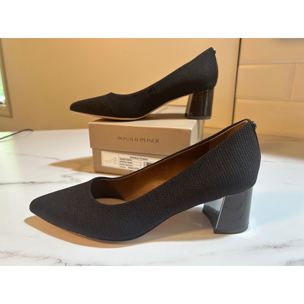 Donald Pliner Suzettefk Dark Brown Stretch Fabric Block Heel Pumps HP00012088